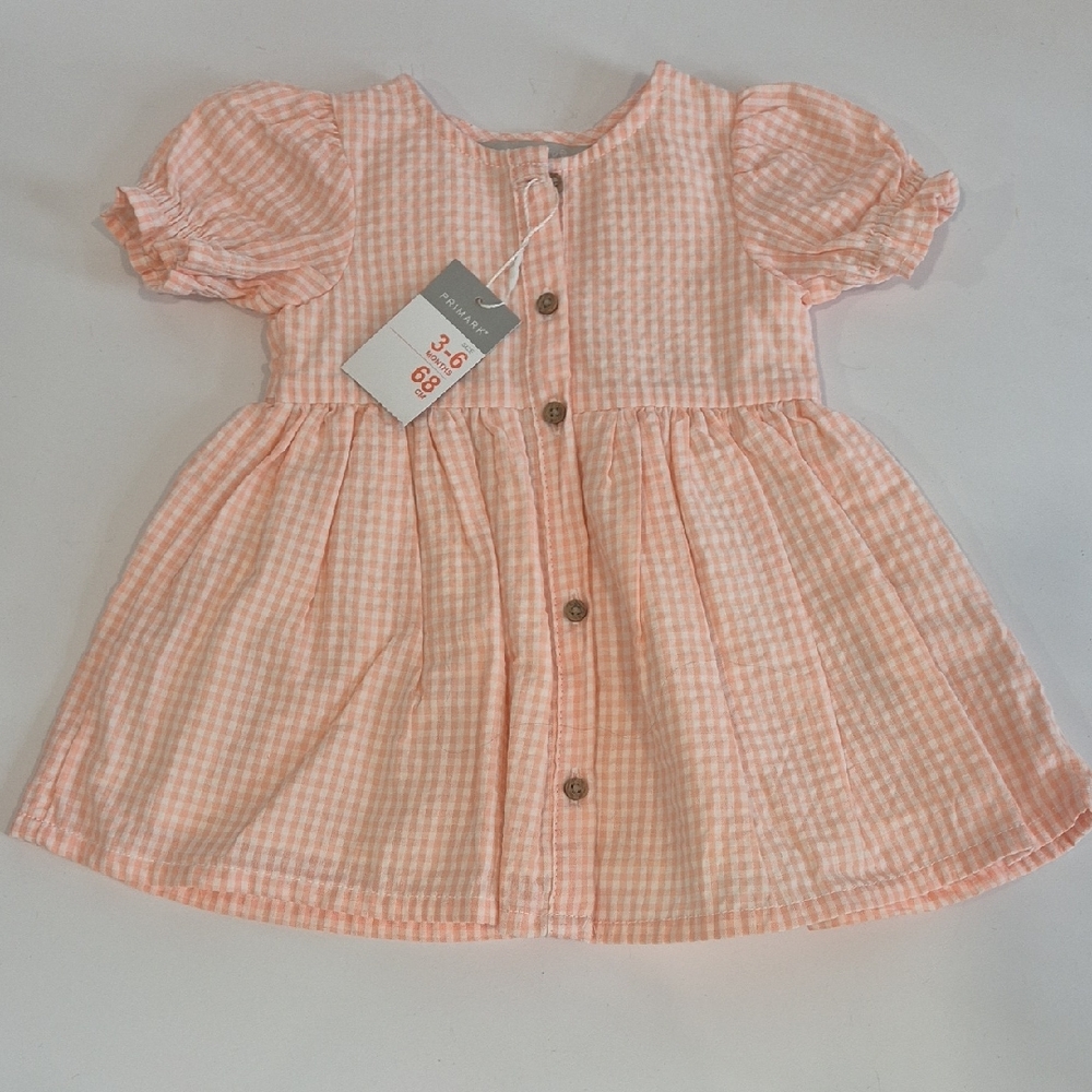 Pastel Peach Gingham Baby Girl Dress